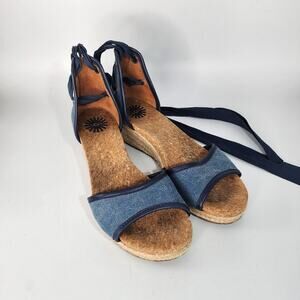 UGG Amell Blue Denim Ankle Wrap Wedge Sandals Women's Size 6